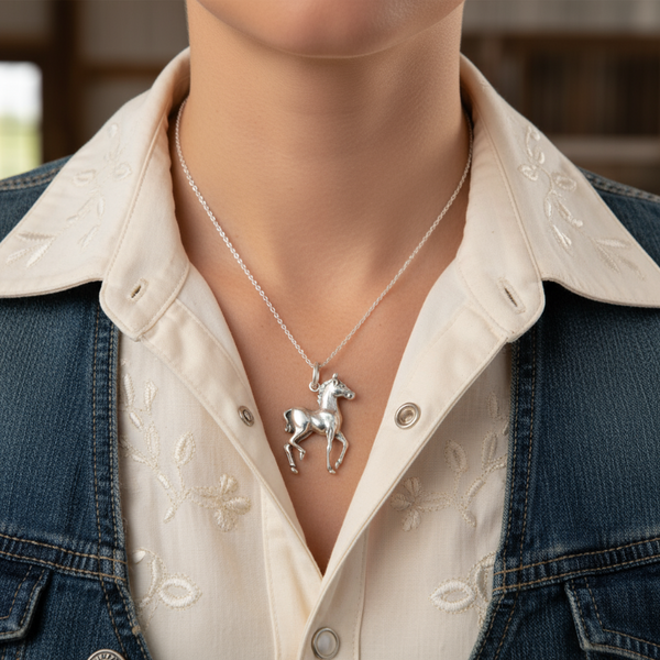 sterling silver prancing horse pendant