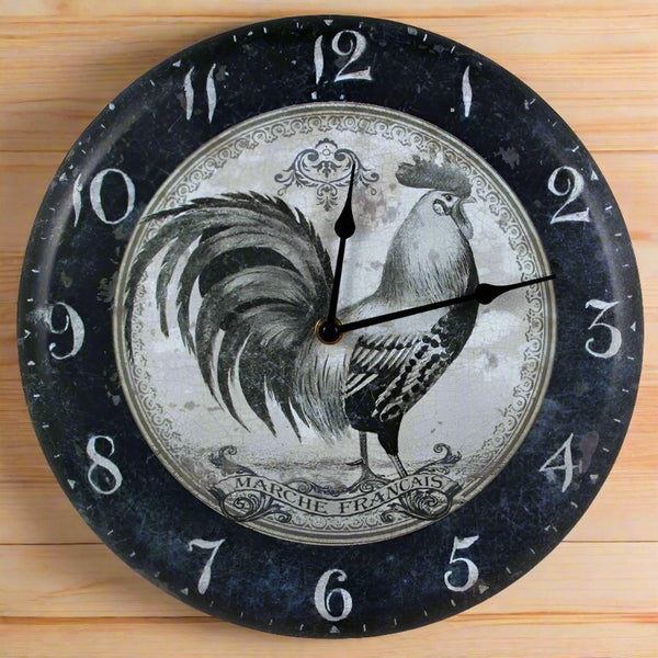 vintage black and white rooster clock