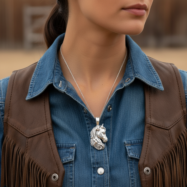 sterling silver oxidized horse pendant
