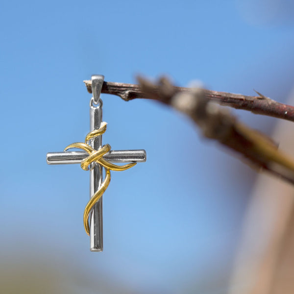 14k gold and sterling silver wrapped cross pendant