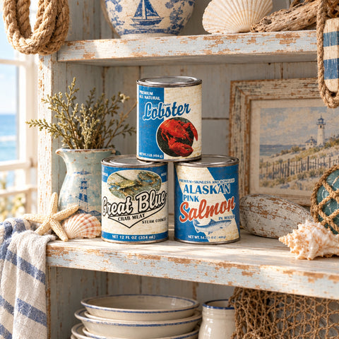 Vintage Seafood Tin Cans - Set of 3