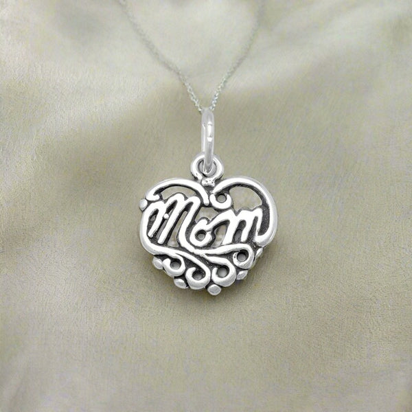 sterling silver mom heart charm pendant