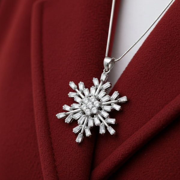 sparkling cz and sterling silver snowflake pendant