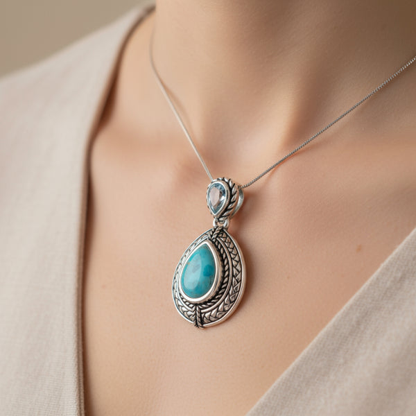 blue topaz and turquoise necklace pendant