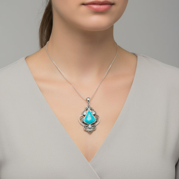 turquoise blue topaz and marcasite pendant