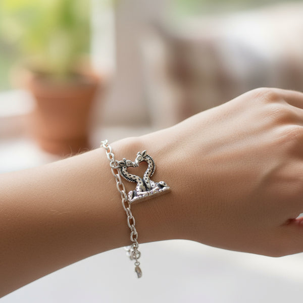 sterling silver heart shaped kissing giraffes charm pendant