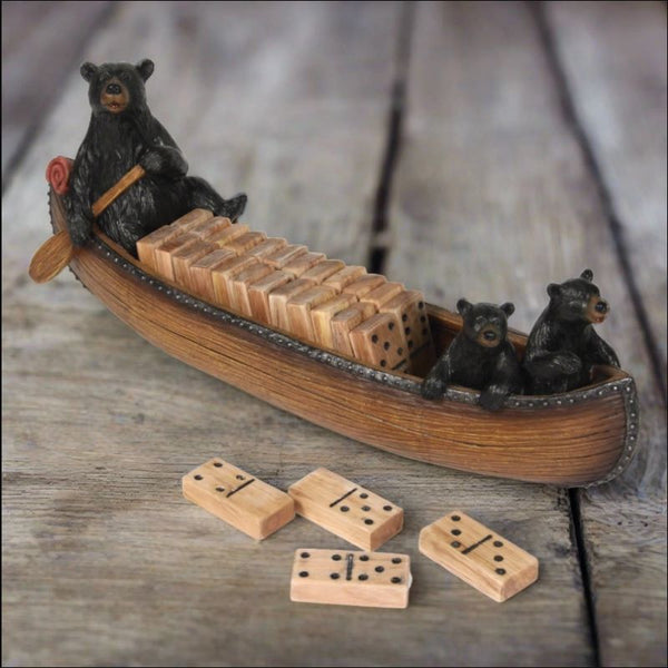 black bears in a canoe dominoes game set