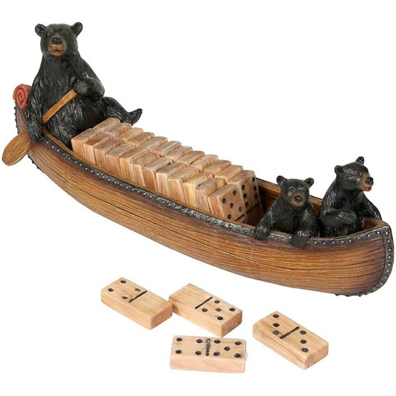 black bears in a canoe dominoes game set