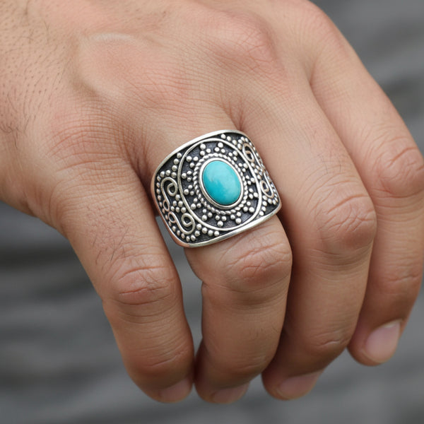 oxidized beaded turquoise ring