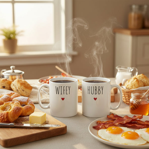 hubby and wifey heart mugs set of 2