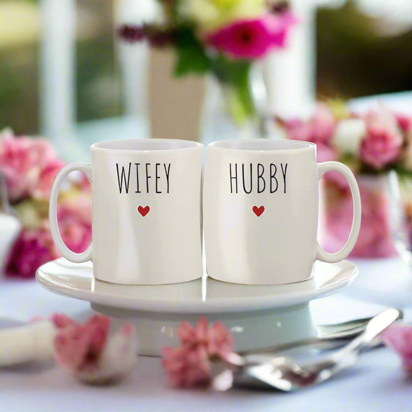 hubby and wifey heart mugs set of 2