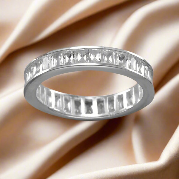 sterling silver baguette set cz eternity band ring