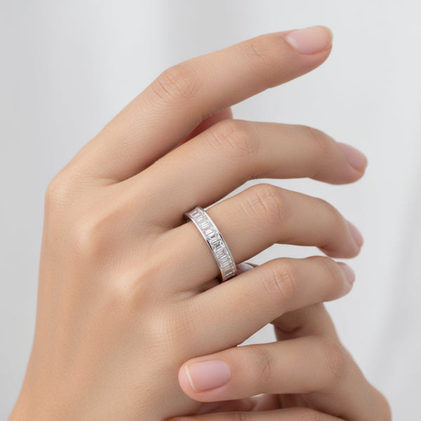 sterling silver baguette set cz eternity band ring