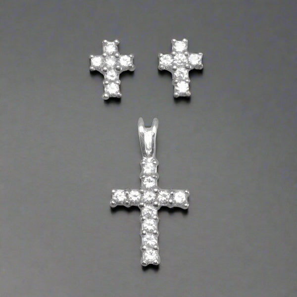 sterling silver cz cross earrings and pendant set