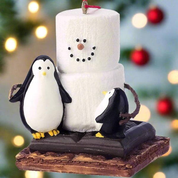 smores with penguin christmas ornament