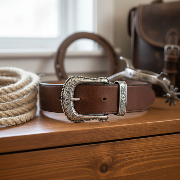 brushed silver western belt buckle