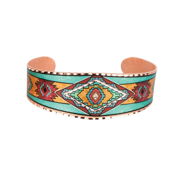 turquoise and orange aztec copper cuff bracelet
