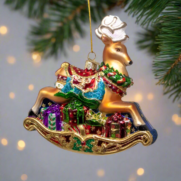bellissimo rocking deer glass ornament