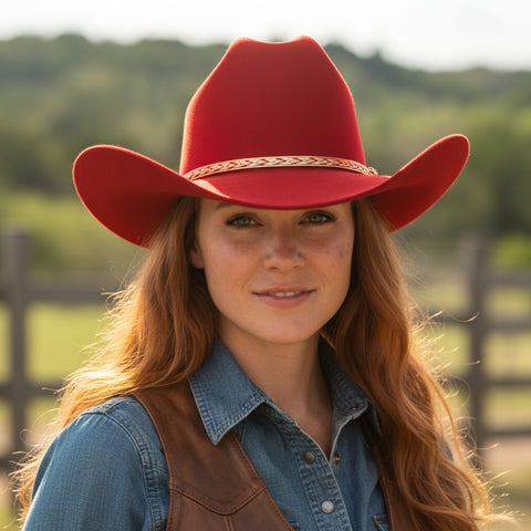 Red Felt Finish Western Cattleman Hat