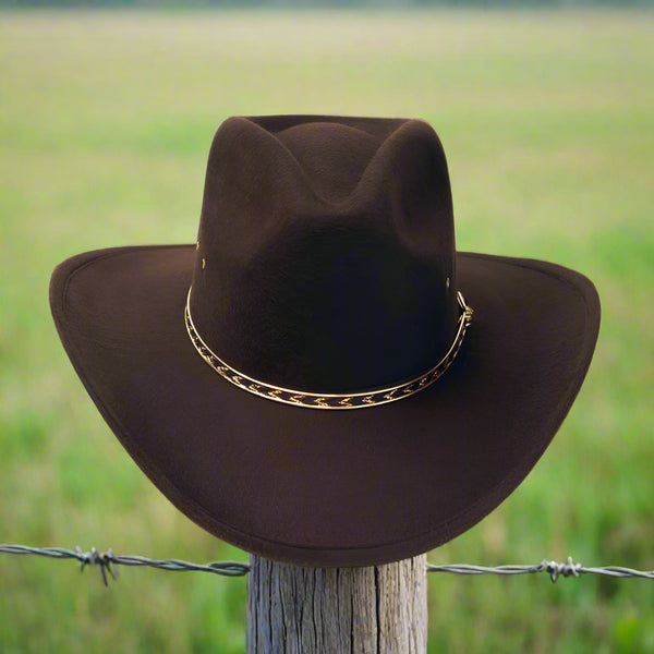 brown felt finish pinch front western hat