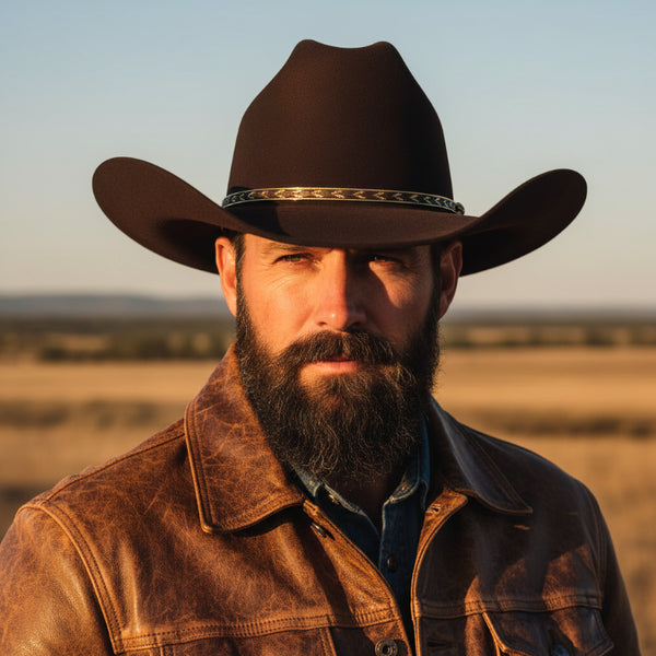 brown felt finish pinch front western hat