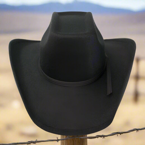 solid black felt finish wide cattleman western hat