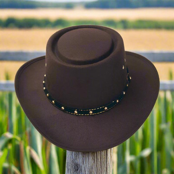 brown felt finish western gambler hat