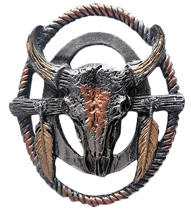 tricolor buffalo skull shield bolo tie