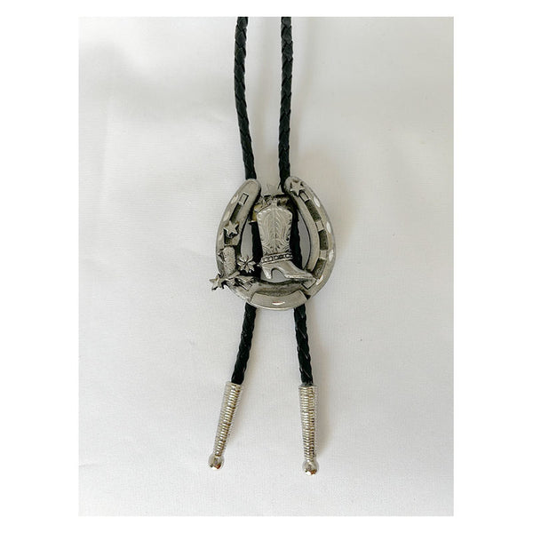 cowboy boot and horseshoe bolo tie