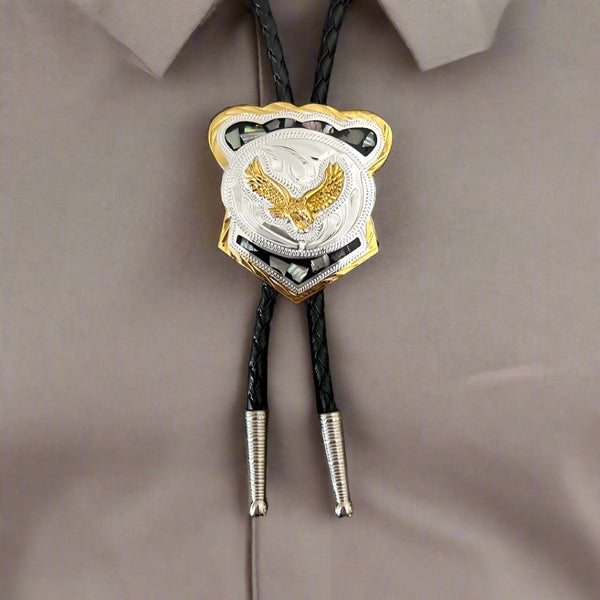 german silver and abalone eagle bolo tie