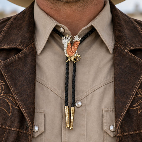 Tri-Color Landing Eagle Bolo Tie