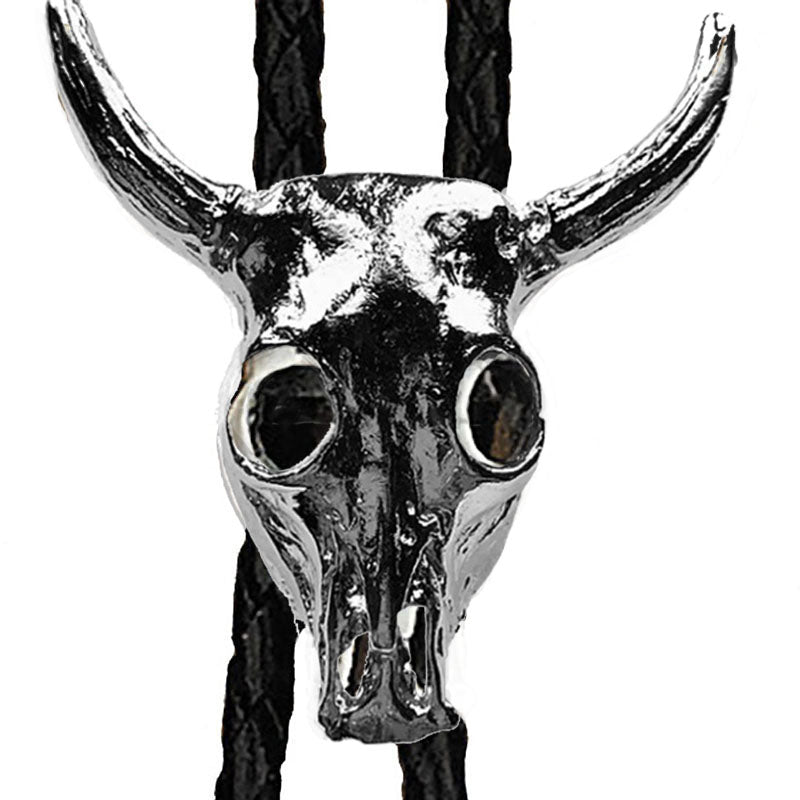 silver steer skull bolo tie