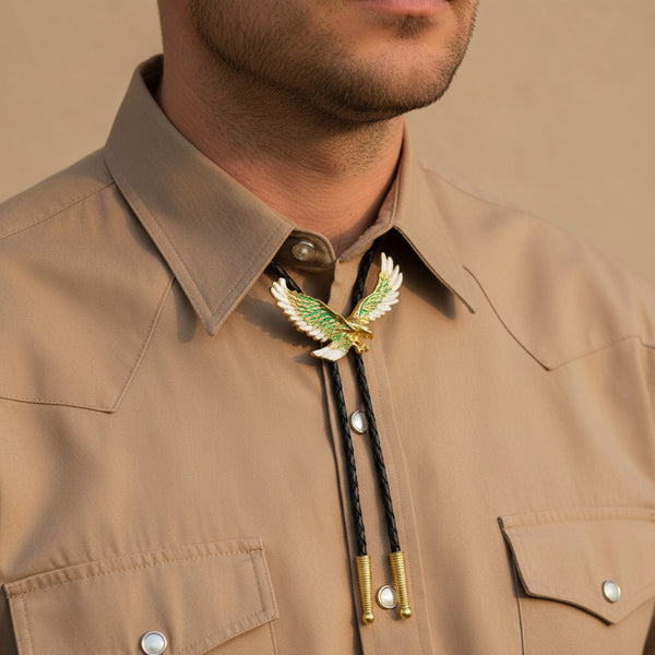 soaring eagle turquoise enamel bolo tie