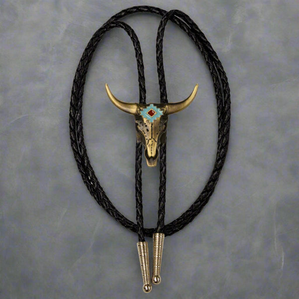 longhorn vintage brass bolo tie