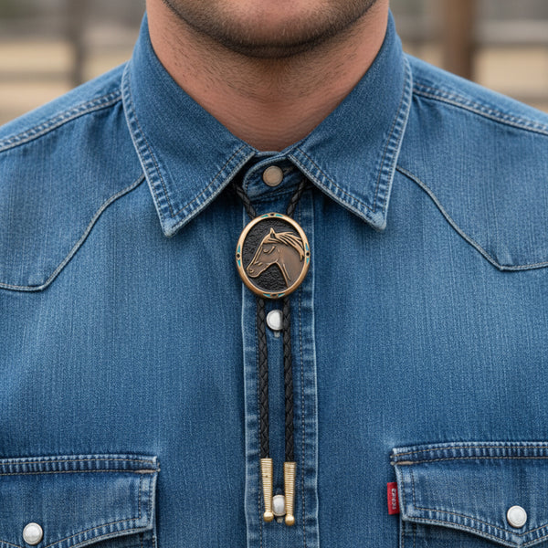 horse head vintage copper bolo tie