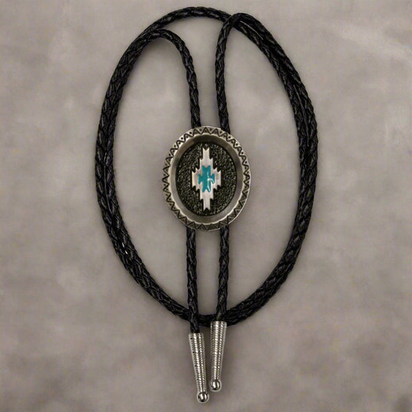 aztec satin silver bolo tie