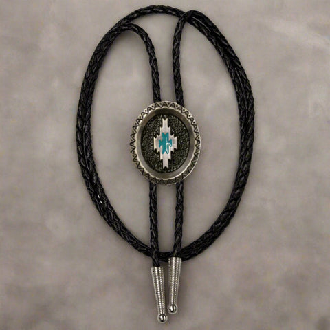 Aztec Satin Silver Bolo Tie