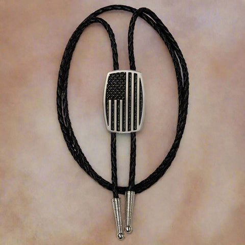 USA Flag Brushed Aluminum Bolo Tie