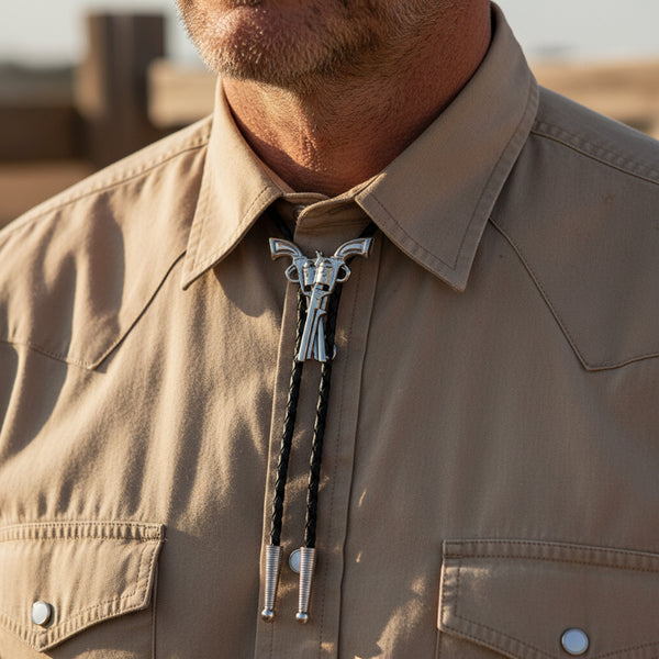 crossed pistols bolo tie