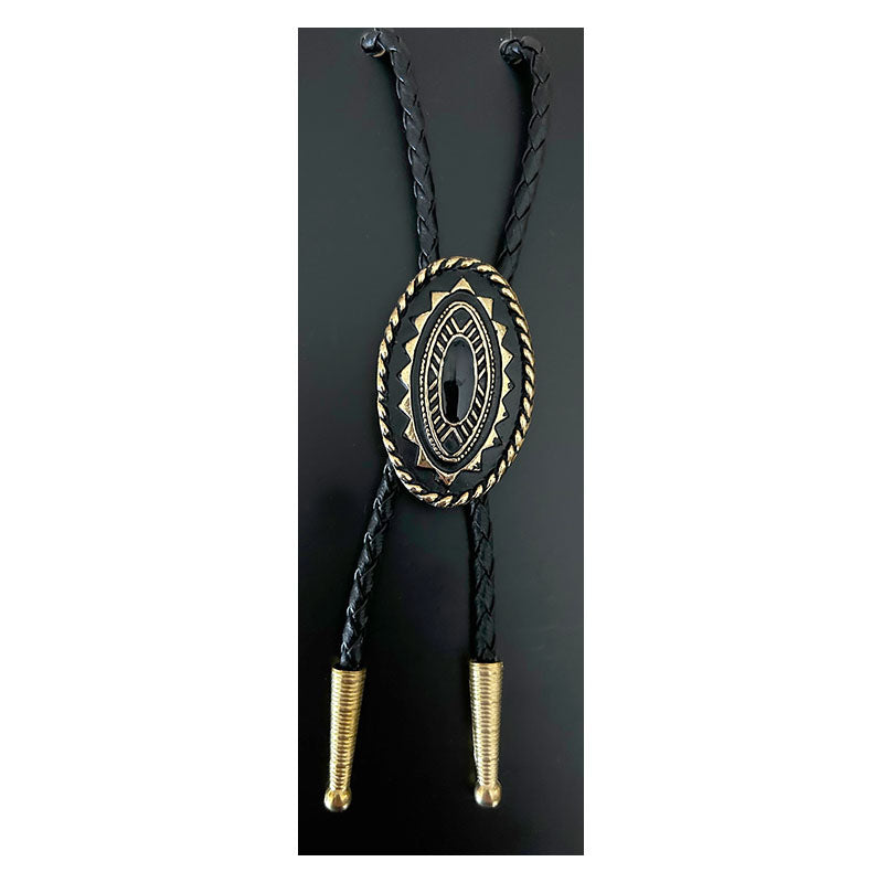black and gold oval bolo tie