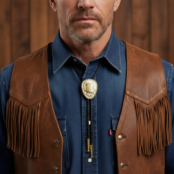 german silver and gold vermeil cowboy boots bolo tie