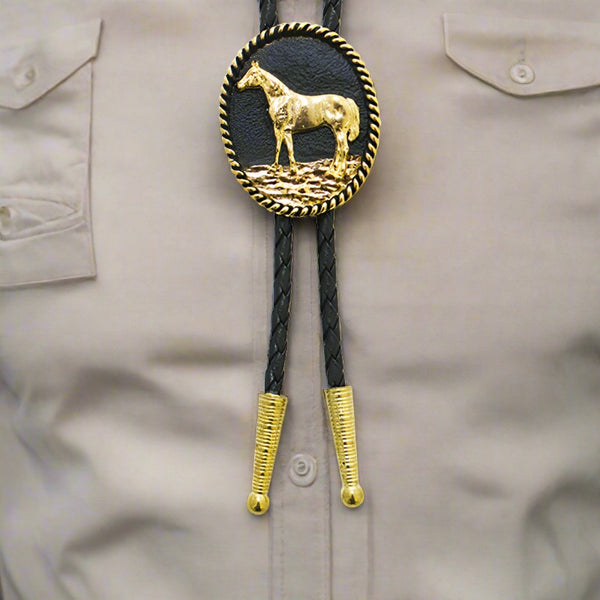 bronze horse oval bolo tie