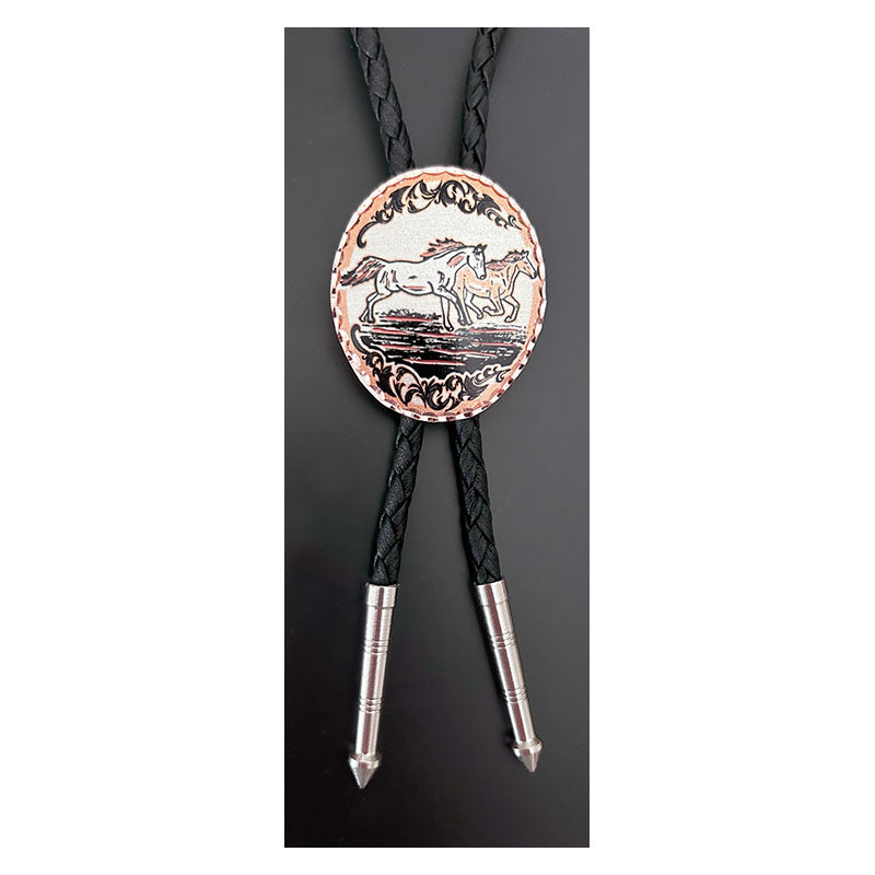 copper horses oval medallion bolo tie