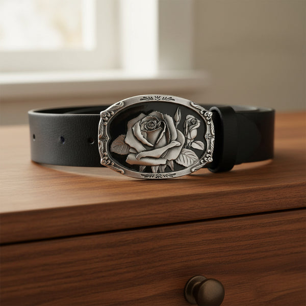blooming rose belt buckle