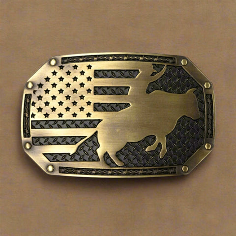 American Bull Rider Vintage Brass Buckle