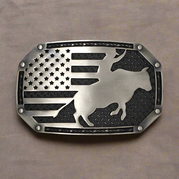 american bull rider vintage brushed silver buckle