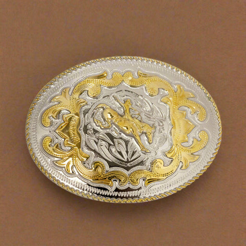 Gold & Silver Rope Edge Bronco Rider Western Buckle