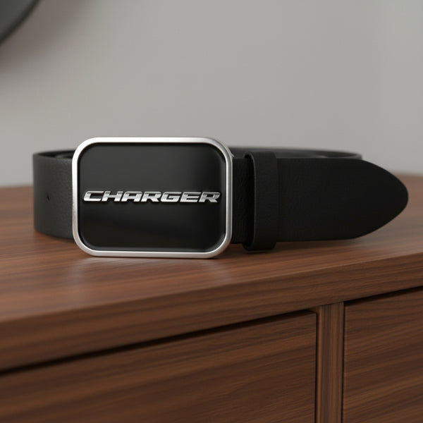 dodge charger black and silver face belt buckle