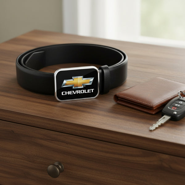 chevy bowtie gold and black belt buckle
