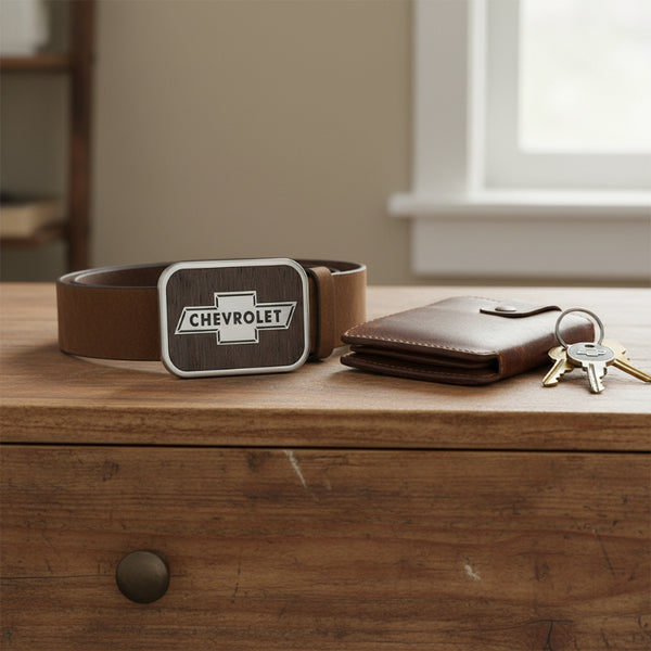 chevy bowtie black walnut belt buckle